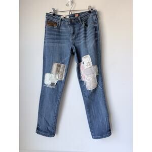 Anthropologie Pilcro Hyphen Slim Boyfriend Patchwork Jeans Size 28 Embroidered